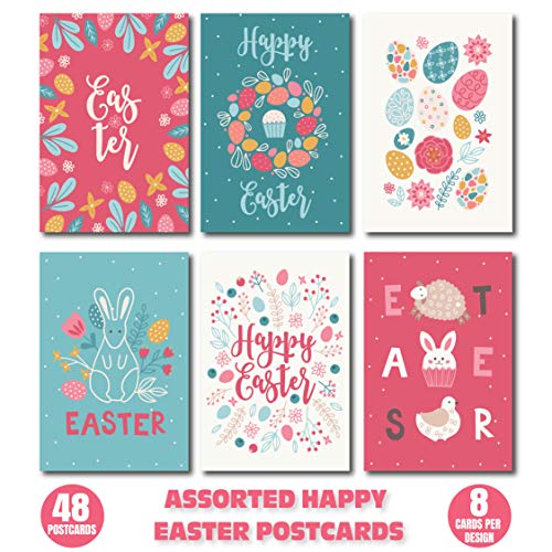 Happy Easter Postcards - (48-Pack, 6 Different Designs). 4"X6"