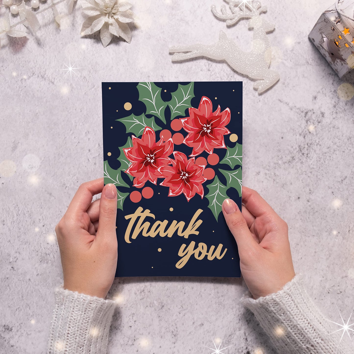 Merry Christmas Thank You Postcards - (50-Pack, 4" x 6")- Floral