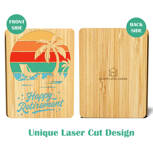 Happy Retirement Cards for Women - Men | Made From Real Bamboo | 6" X 4.5" - 1 Pack (Envelope Included) | Congratulations on Retirement Card for Coworker, Colleague, Teacher, Family Member etc.
