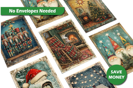 Christmas Postcards : Vintage Holiday Postcards for Mailing - (4" x 6")