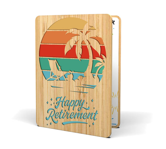 Happy Retirement Cards for Women - Men | Made From Real Bamboo | 6" X 4.5" - 1 Pack (Envelope Included) | Congratulations on Retirement Card for Coworker, Colleague, Teacher, Family Member etc.