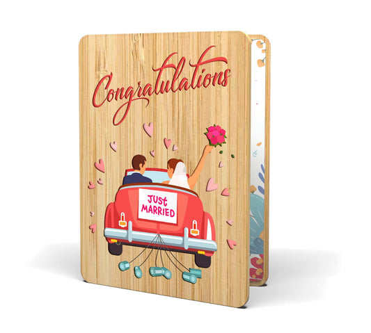 AGAPE LOVE CARDS Wedding Congratulations Card for Couple - Made From Real Bamboo | 6" X 4.5" - 1 Pack (Envelope Included) | Mr. & Mrs. Wedding Card for Bride and Groom (Just Married) (Just Married)
