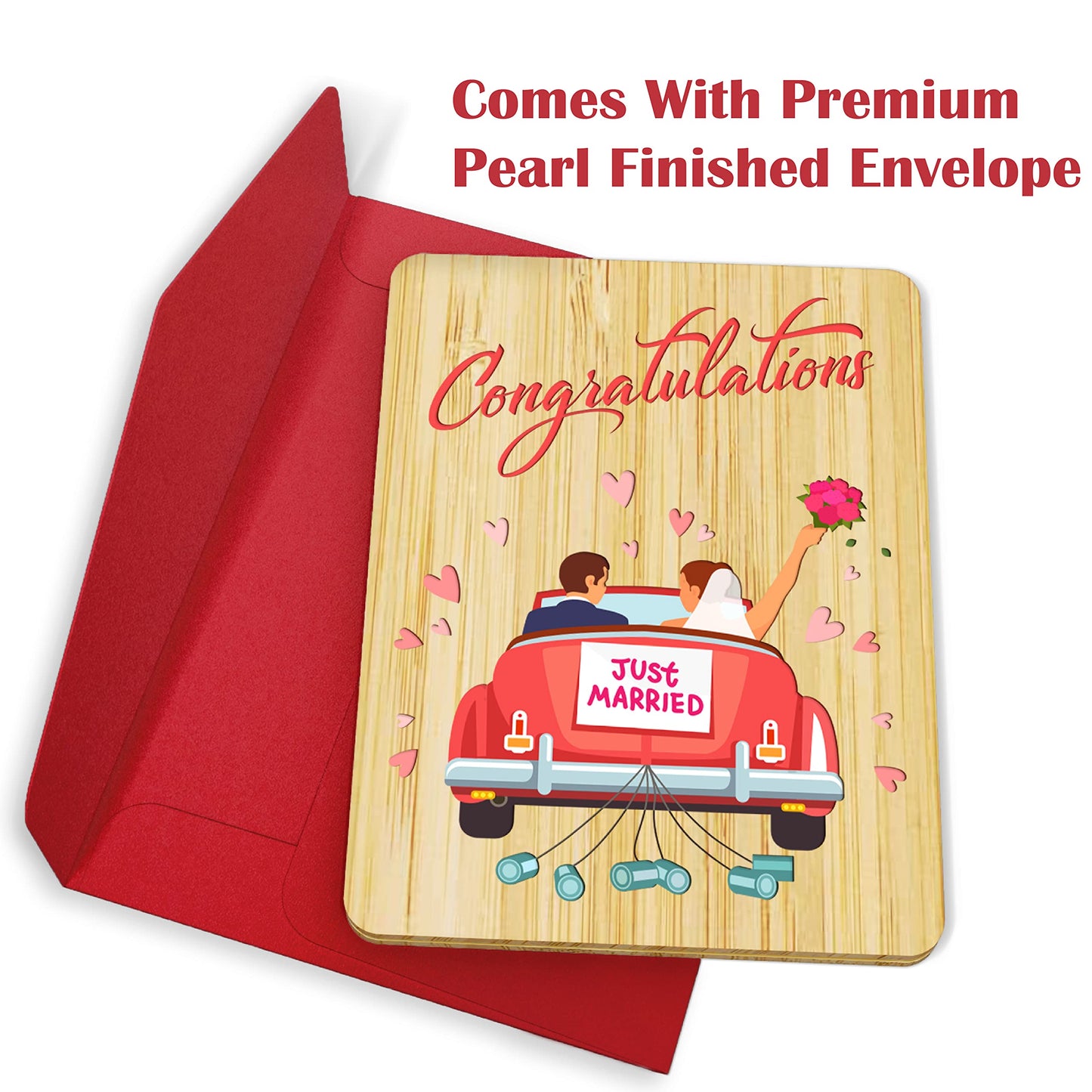 AGAPE LOVE CARDS Wedding Congratulations Card for Couple - Made From Real Bamboo | 6" X 4.5" - 1 Pack (Envelope Included) | Mr. & Mrs. Wedding Card for Bride and Groom (Just Married) (Just Married)