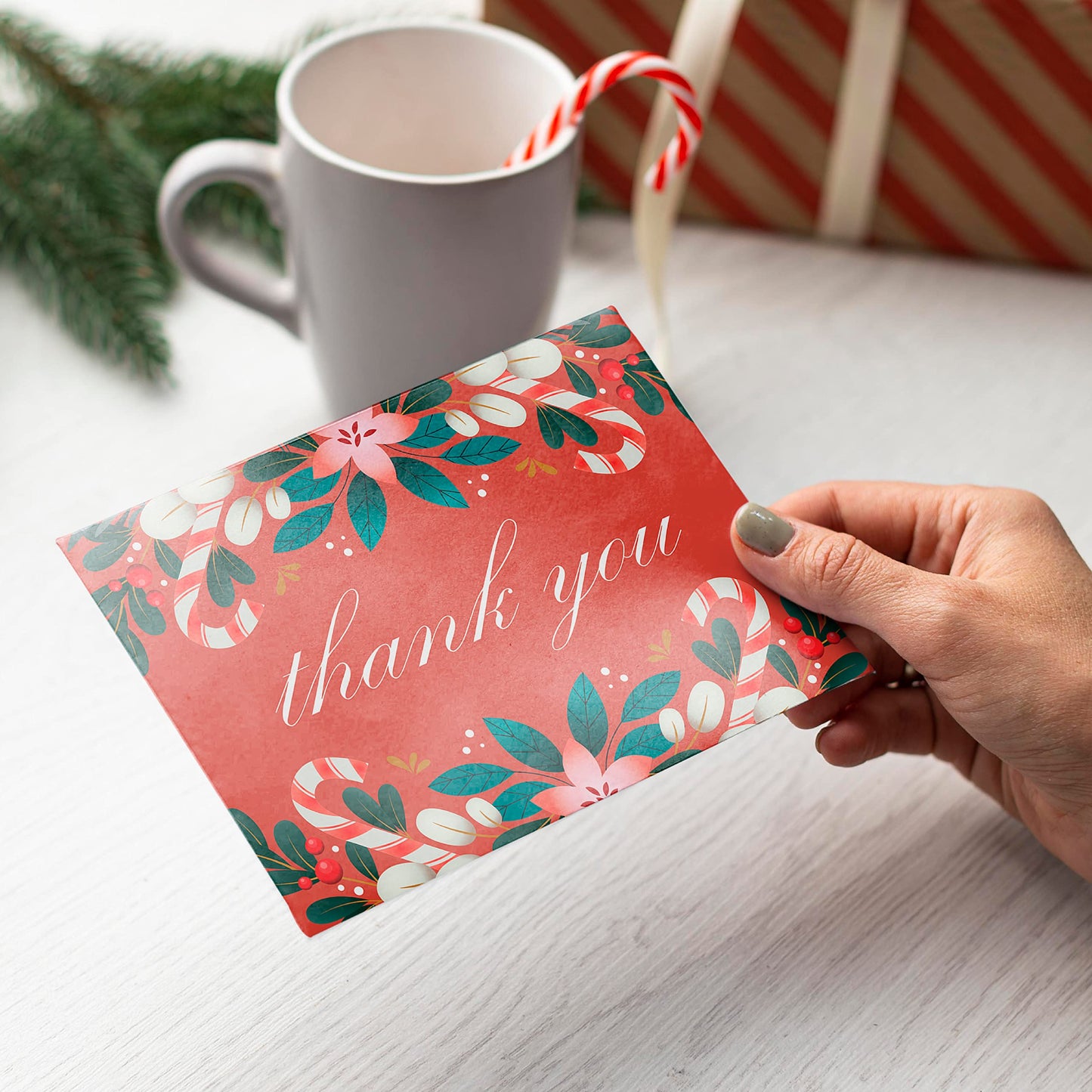 Merry Christmas Thank You Postcards - (50-Pack, 4" x 6")- Candy Cane