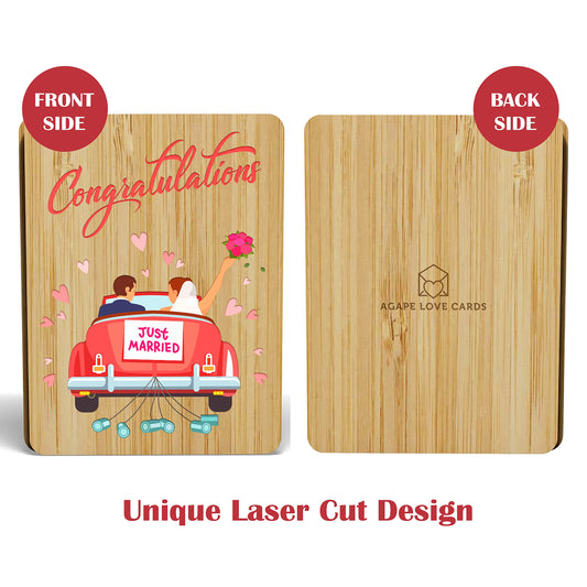 AGAPE LOVE CARDS Wedding Congratulations Card for Couple - Made From Real Bamboo | 6" X 4.5" - 1 Pack (Envelope Included) | Mr. & Mrs. Wedding Card for Bride and Groom (Just Married) (Just Married)