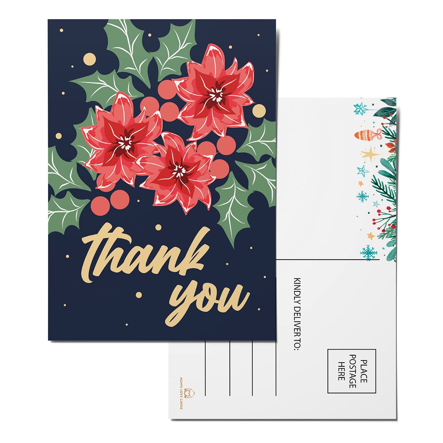 Merry Christmas Thank You Postcards - (50-Pack, 4" x 6")- Floral