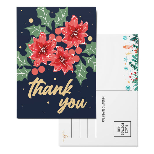 Merry Christmas Thank You Postcards - (50-Pack, 4" x 6")- Floral