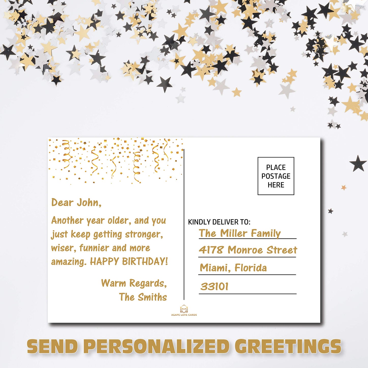 Happy Birthday Postcards - (48 Pack, 6 Different Designs) Golden