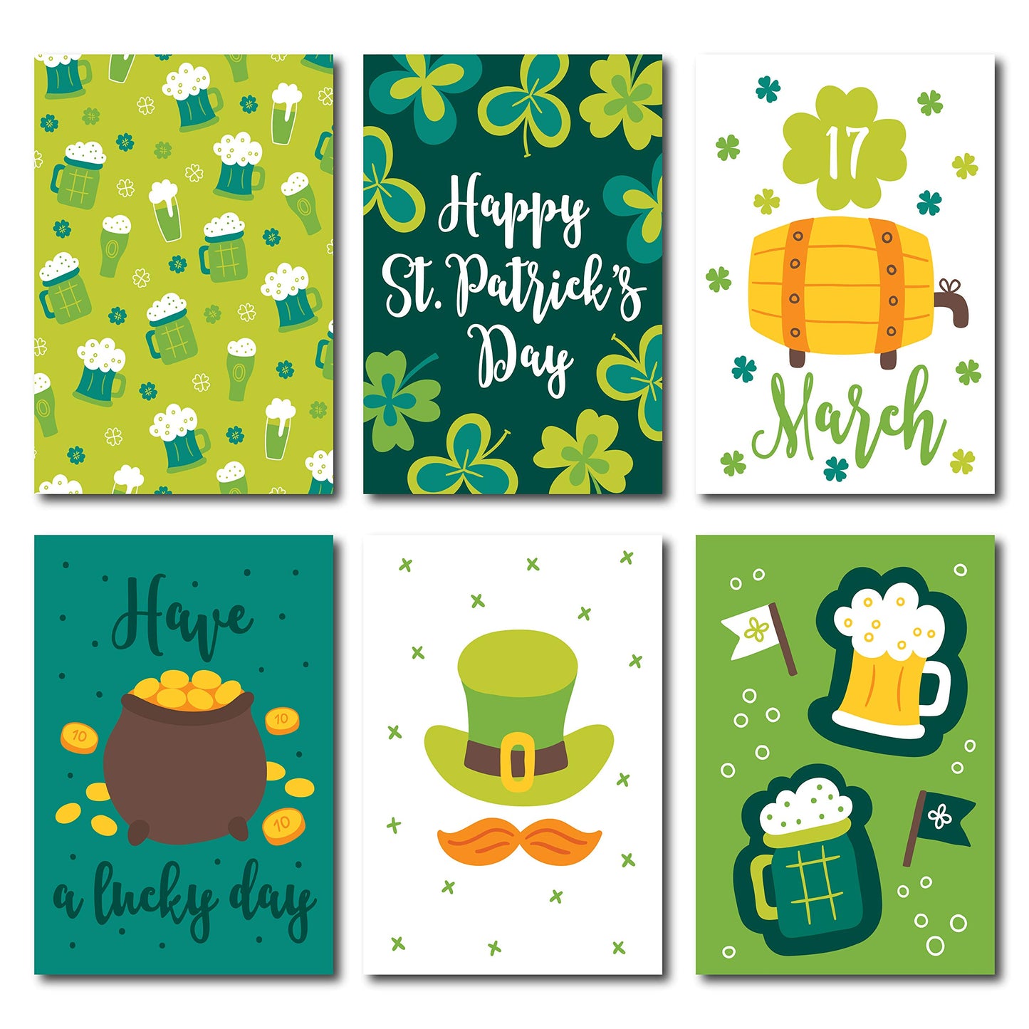 Happy St. Patrick's Day Postcards - (48-Pack, 6 Different Designs) Gold