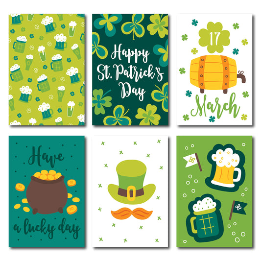 Happy St. Patrick's Day Postcards - (48-Pack, 6 Different Designs) Gold