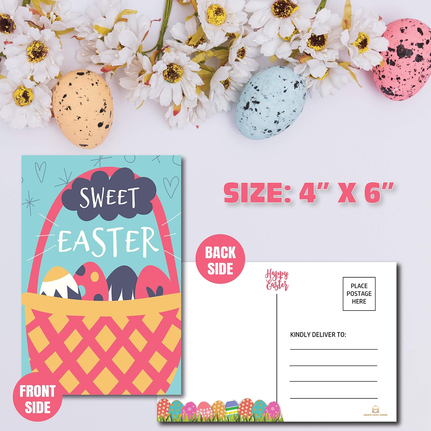 Happy Easter Postcards - (48-Pack, 6 Different Designs)
