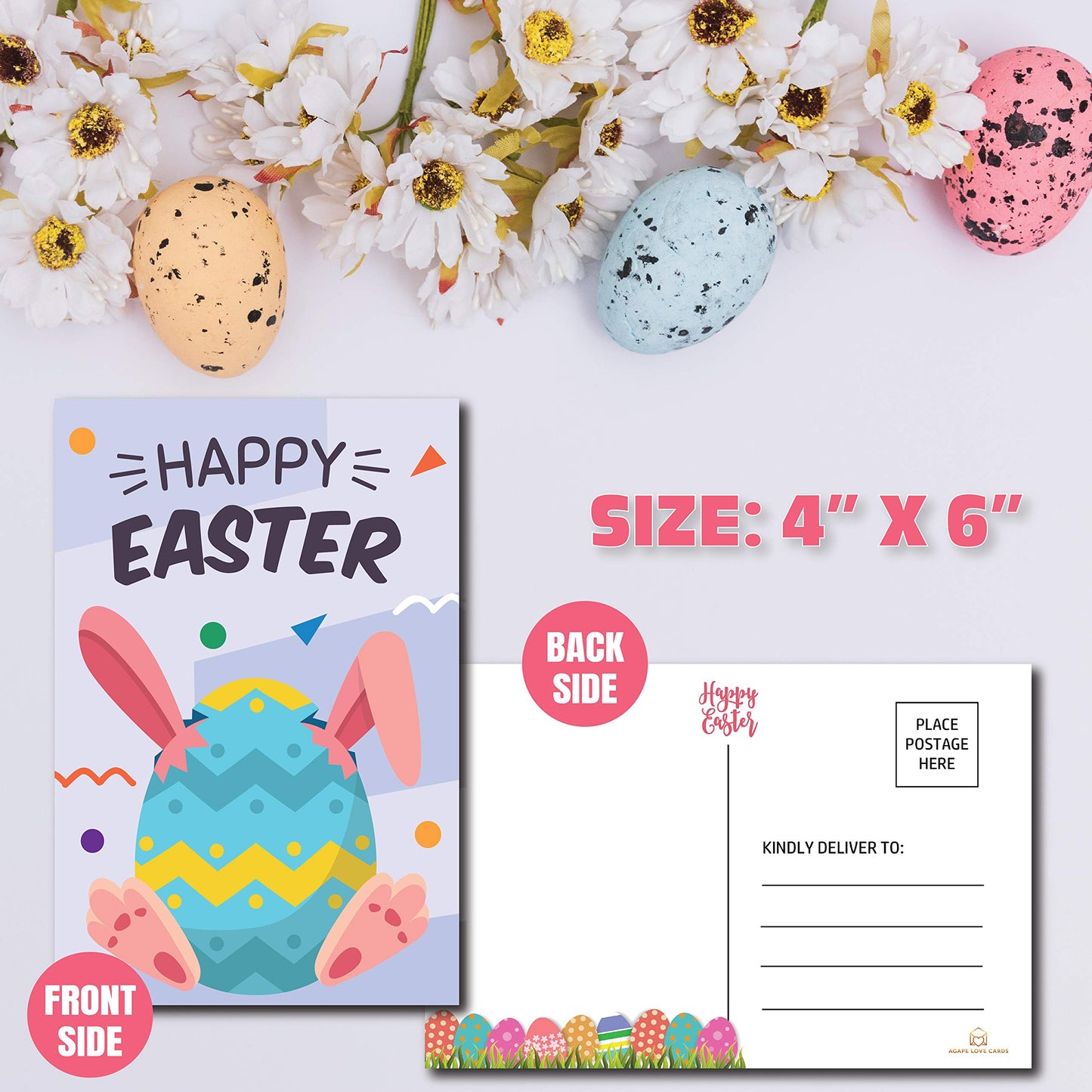 Happy Easter Postcards - (48-Pack, 6 Different Designs)