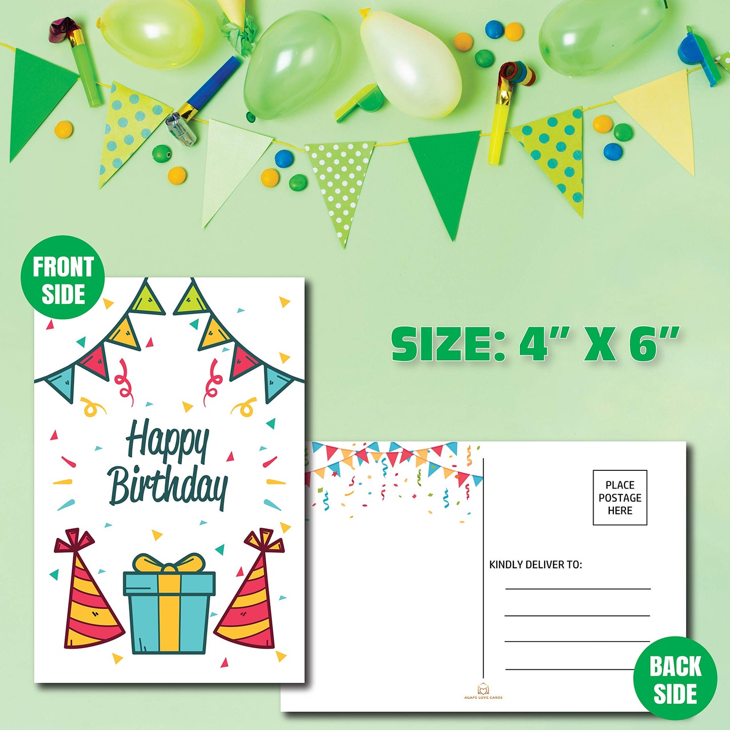 Happy Birthday Postcards - (48 Pack, 6 Different Designs) Party
