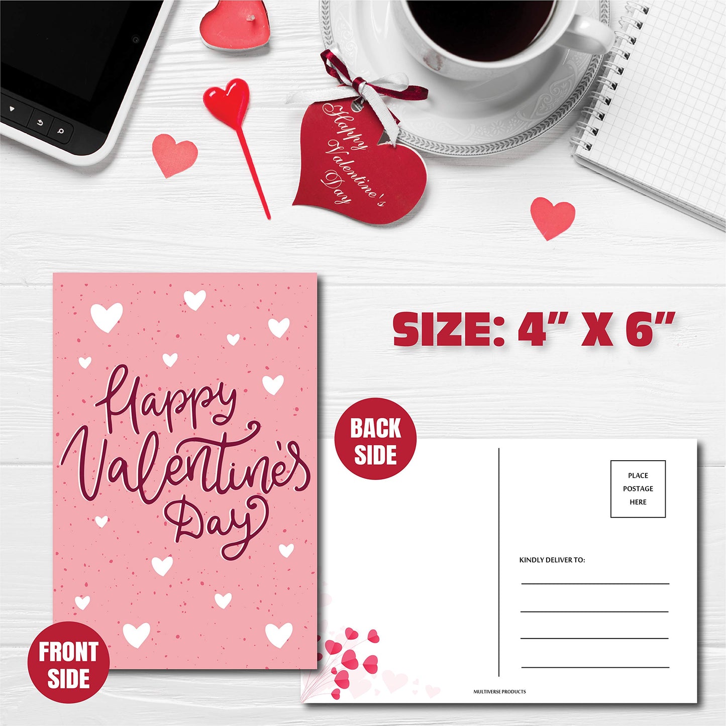 Happy Valentines Day Postcards - (48 Pack) 4"X6"