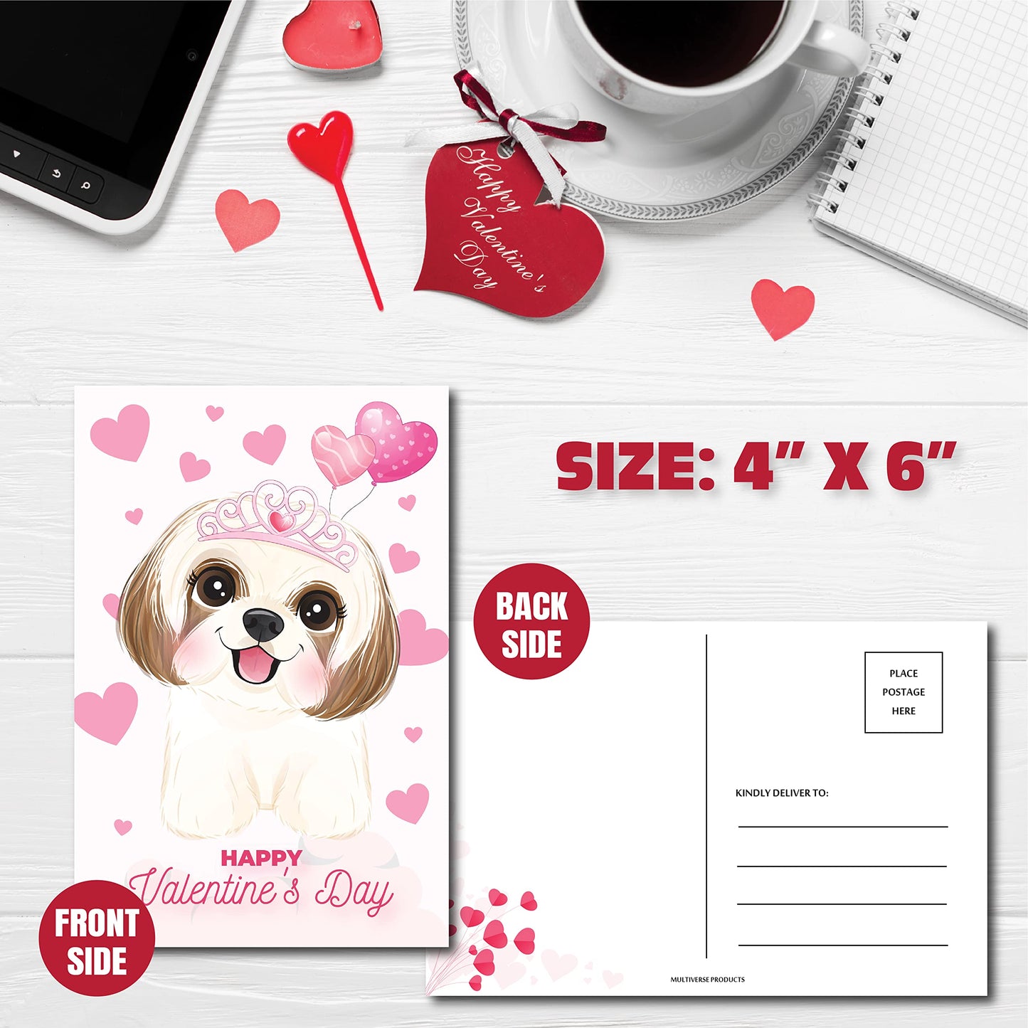 Happy Valentines Day Postcards,(50 Pack) 4"X6" Dog
