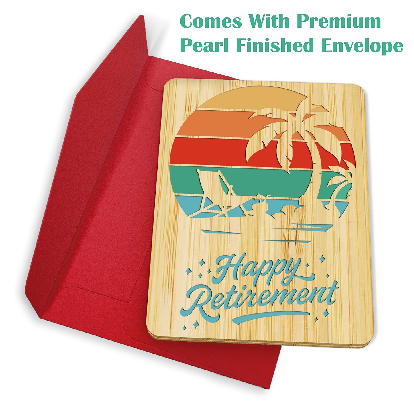 Happy Retirement Cards for Women - Men | Made From Real Bamboo | 6" X 4.5" - 1 Pack (Envelope Included) | Congratulations on Retirement Card for Coworker, Colleague, Teacher, Family Member etc.