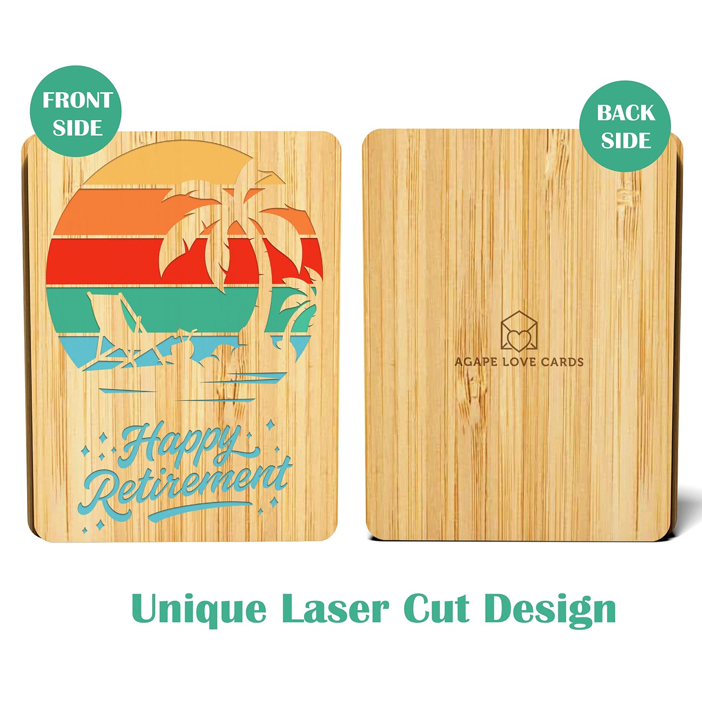 Happy Retirement Cards for Women - Men | Made From Real Bamboo | 6" X 4.5" - 1 Pack (Envelope Included) | Congratulations on Retirement Card for Coworker, Colleague, Teacher, Family Member etc.