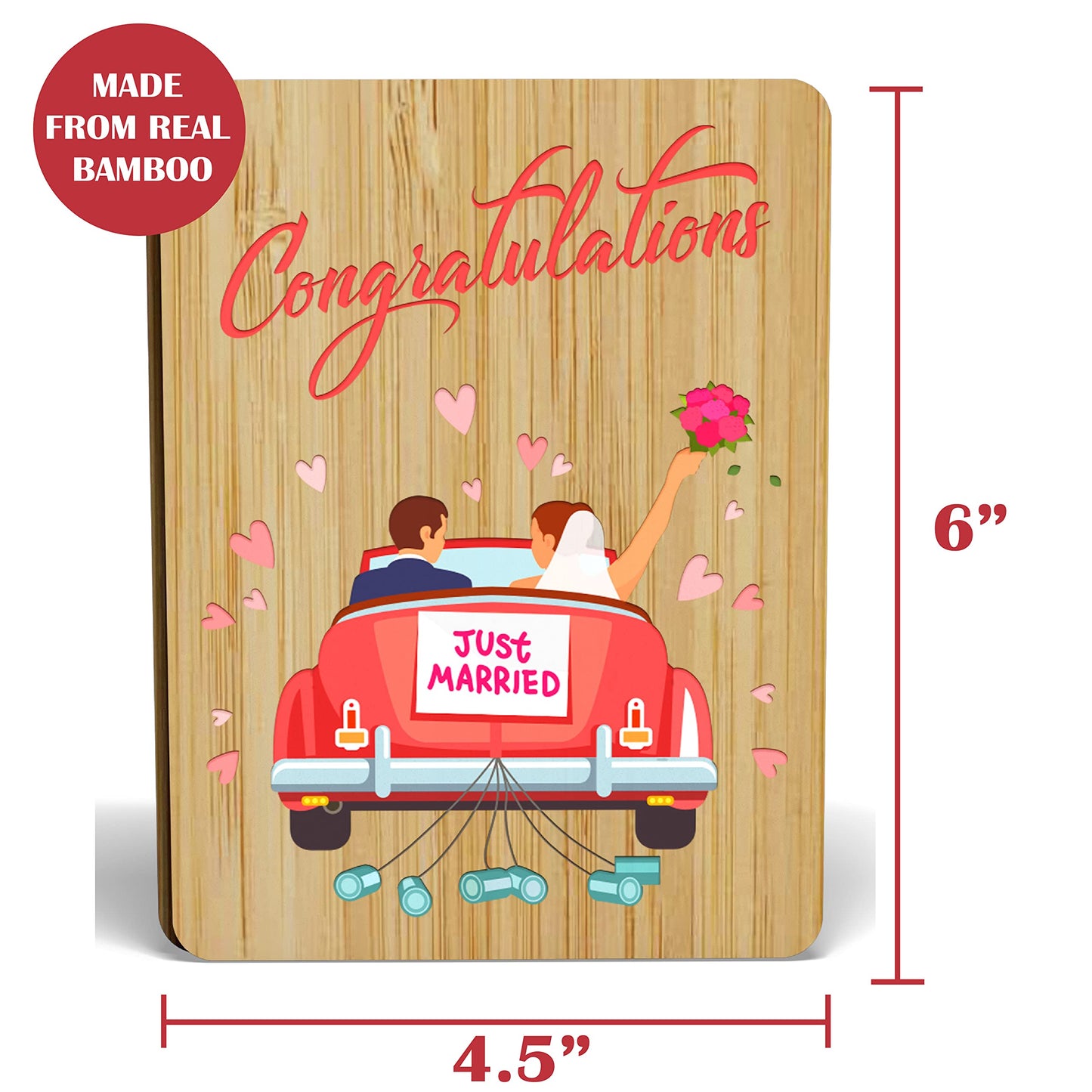 AGAPE LOVE CARDS Wedding Congratulations Card for Couple - Made From Real Bamboo | 6" X 4.5" - 1 Pack (Envelope Included) | Mr. & Mrs. Wedding Card for Bride and Groom (Just Married) (Just Married)
