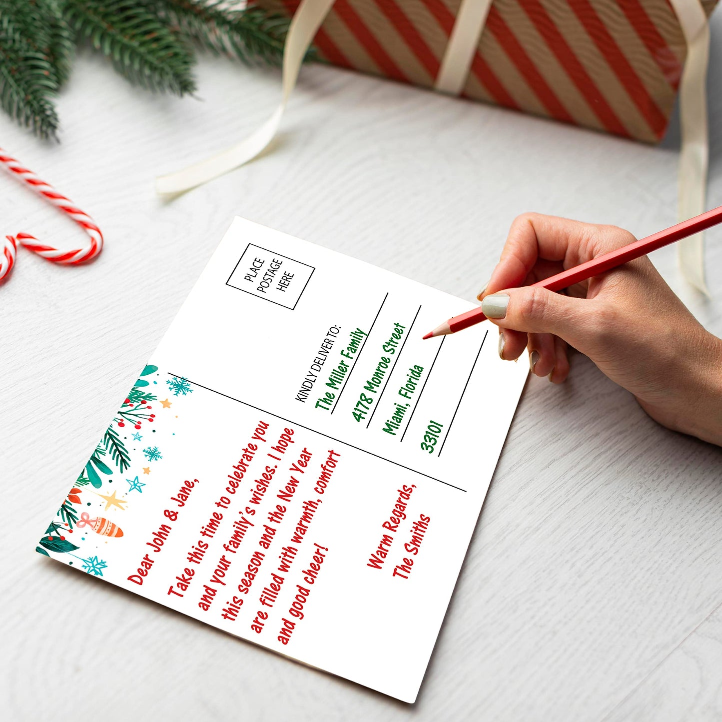 Merry Christmas Thank You Postcards - (50-Pack, 4" x 6")- Floral