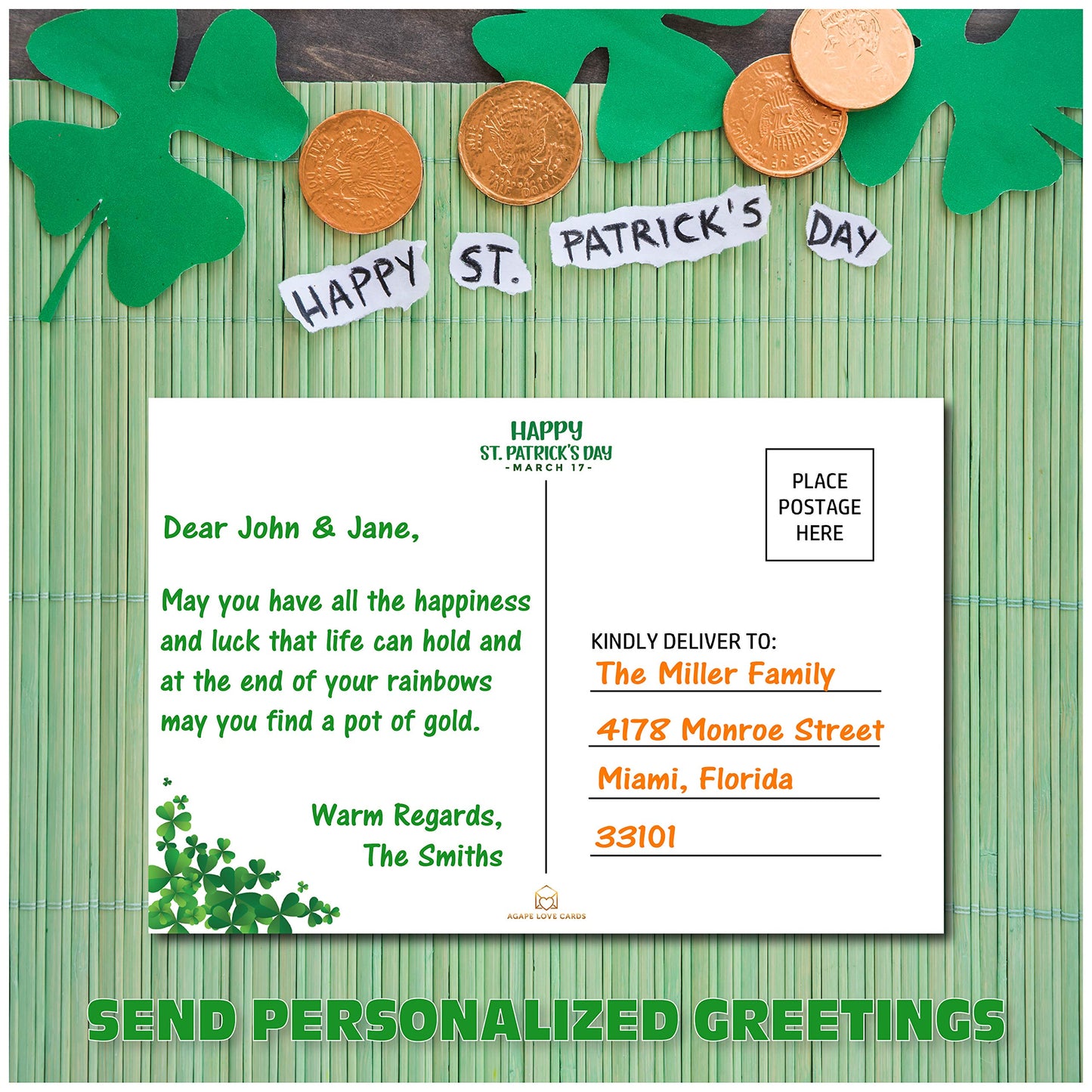 Happy St. Patrick's Day Postcards - (48-Pack, 6 Different Designs) Gold