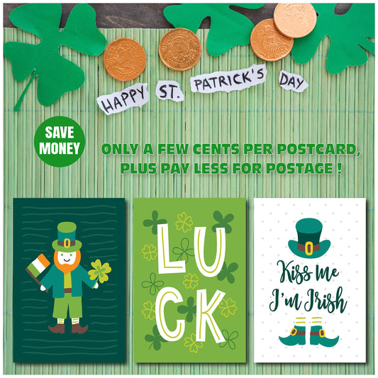 Happy St. Patrick's Day Postcards - (48-Pack, 6 Different Designs) Luck