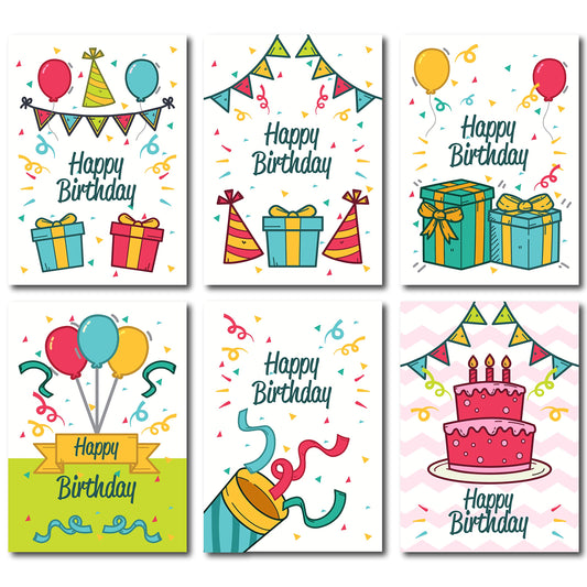 Happy Birthday Postcards - (48 Pack, 6 Different Designs) Party