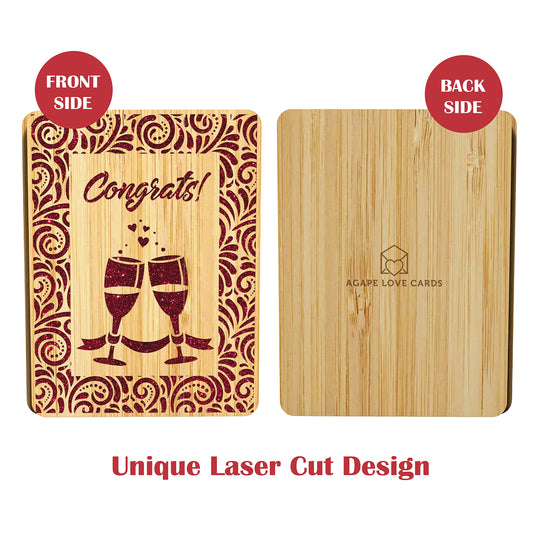 AGAPE LOVE CARDS Wedding Congratulations Card for Couple - Made From Real Bamboo | 6" X 4.5" - 1 Pack (Envelope Included) | Mr. & Mrs. Wedding Card for Bride and Groom (Just Married) (Engagement)