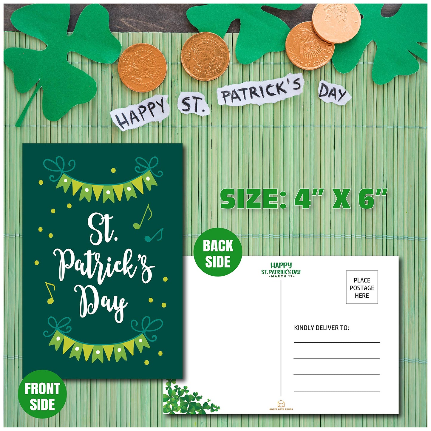 Happy St. Patrick's Day Postcards - (48-Pack, 6 Different Designs) Luck