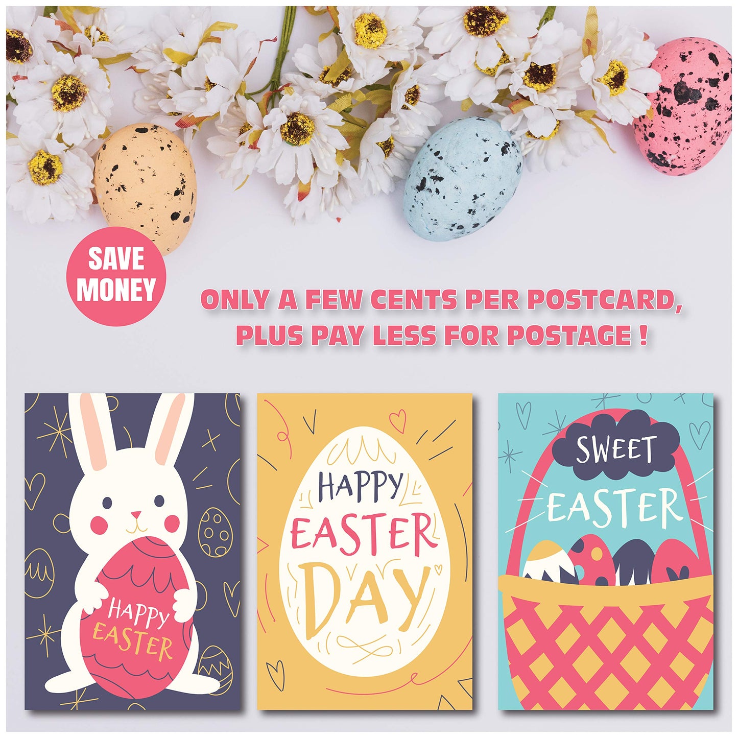 Happy Easter Postcards - (48-Pack, 6 Different Designs)
