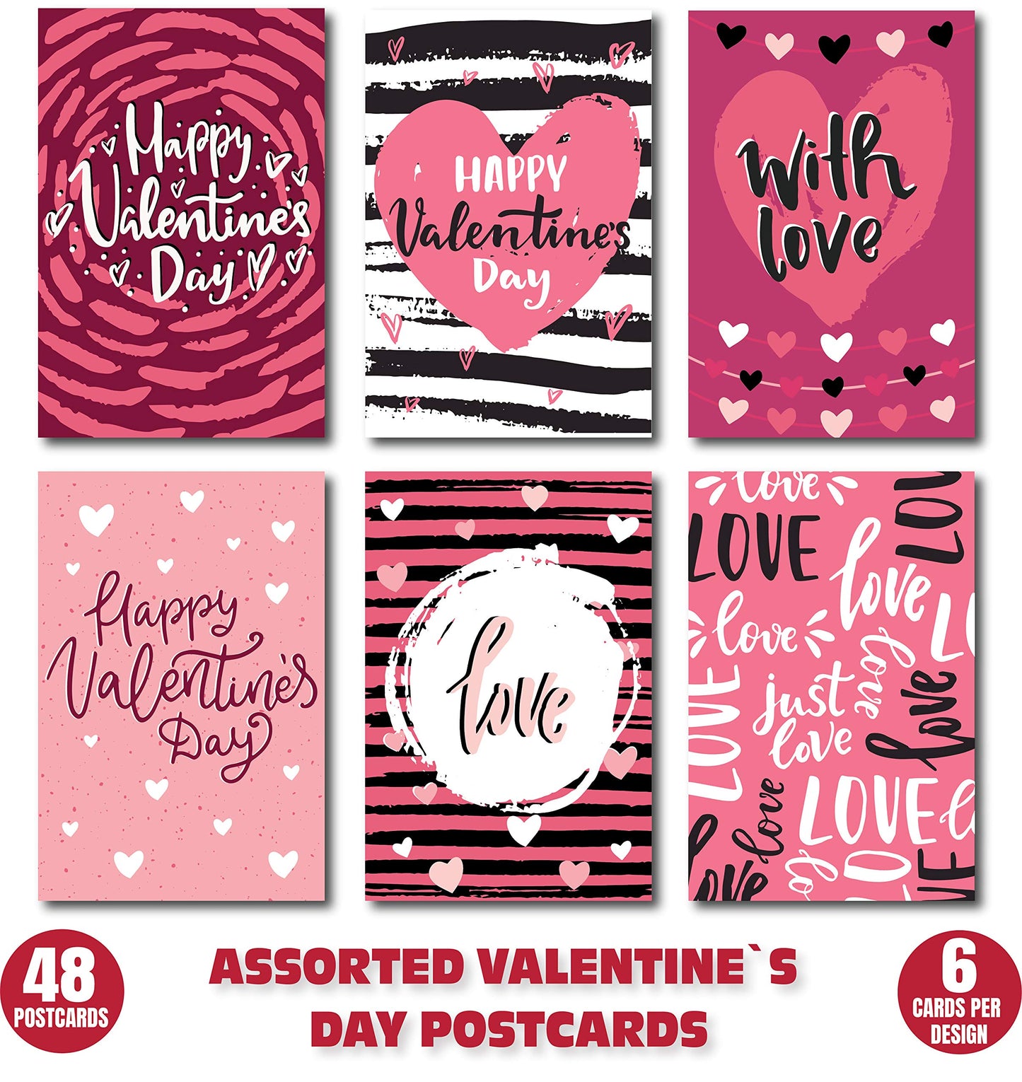 Happy Valentines Day Postcards - (48 Pack) 4"X6"