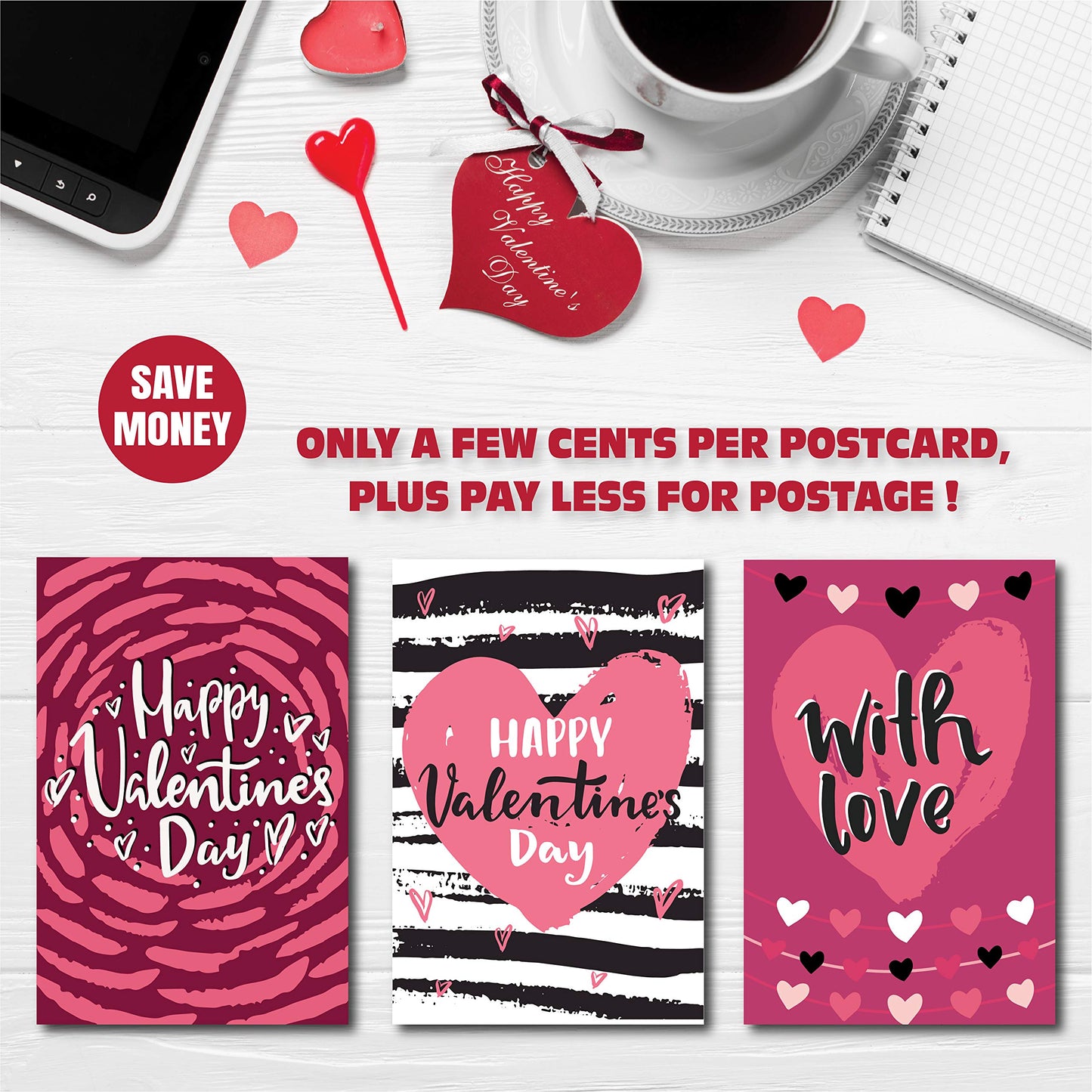 Happy Valentines Day Postcards - (48 Pack) 4"X6"