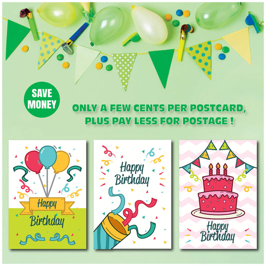 Happy Birthday Postcards - (48 Pack, 6 Different Designs) Party