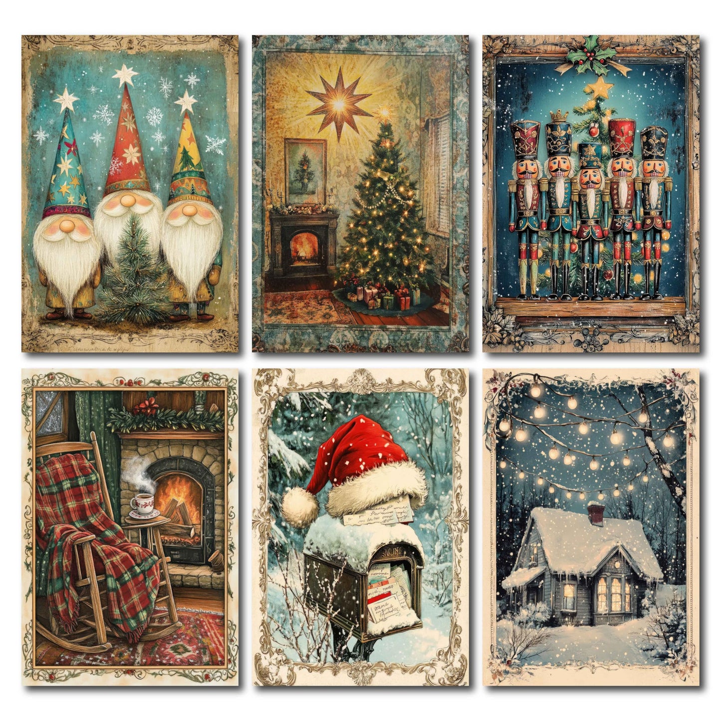 Christmas Postcards : Vintage Holiday Postcards for Mailing - (4" x 6")